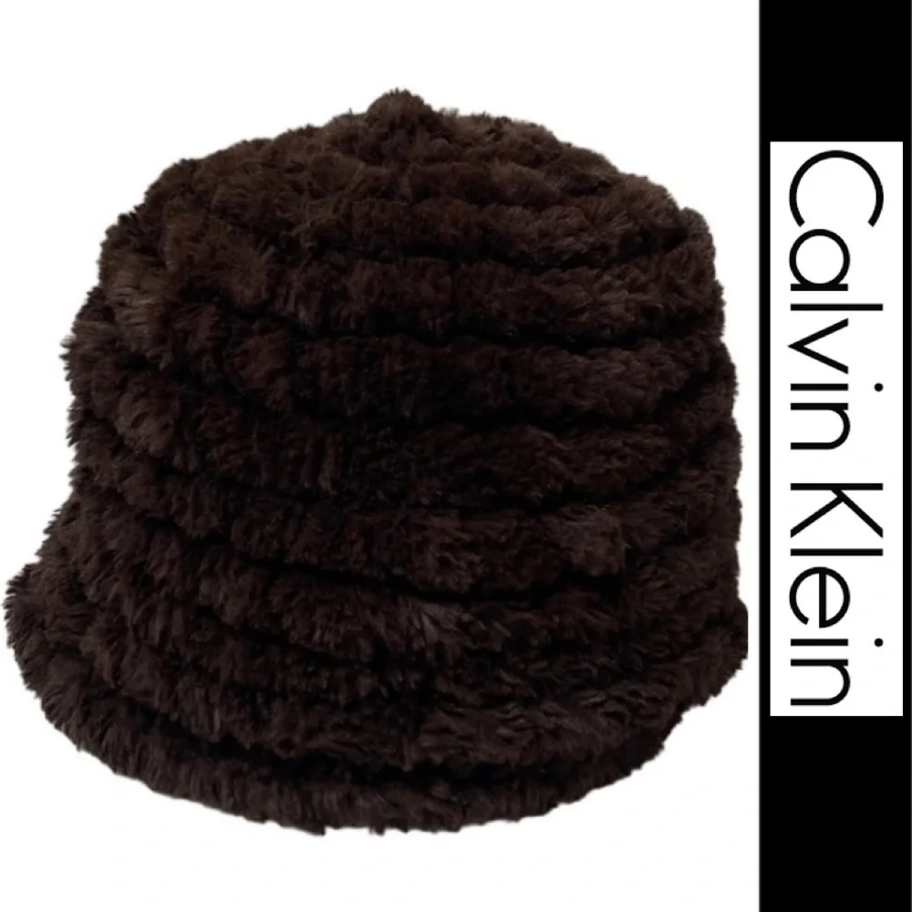 Vintage Fur Hat Calvin Klein Textured Knit Womens Winter Hat Lux Chocolate Brown - Picture 11 of 13